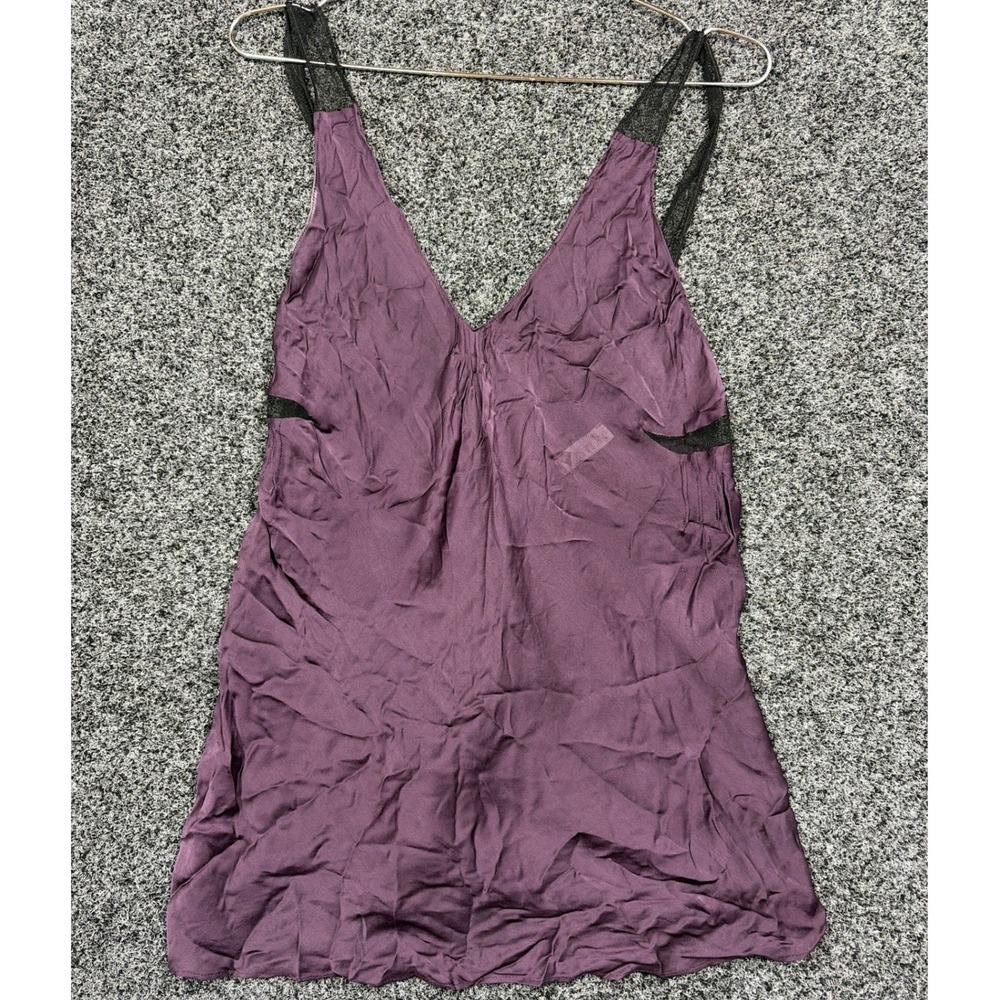 Enza Costa Purple Satin Slip Camisole with Black Lace Straps
